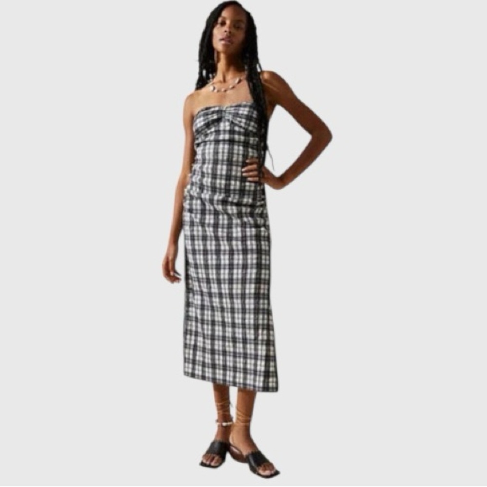 Free People Brandie Plaid Strapless Midi Dress Size Small